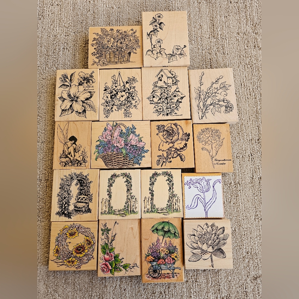 Vintage Flower Rubber Stamp Lot #1